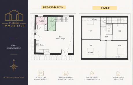 plans d’aménagement Maison de ville T4 en duplex avec jardinet et parking à vendre à Gujan-Mestras | Agence immobilière toutes transactions à Gujan-Mestras (33)